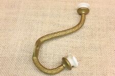 Old Bath Robe Coat Hook Hall Mirror Decorated Brass White CHIPPED Porcelain Knob picture
