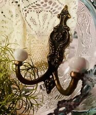 Old Bath Robe Coat Hook Hall Mirror Fancy Decorated Solid Brass Porcelain Knobs picture