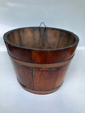 Antique WOODEN FIRKIN/SUGAR BUCKET with Metal Bands & Hanging Hook picture