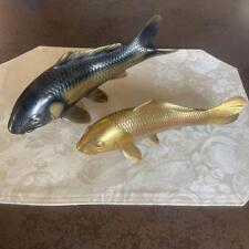 Carp Fish Metal statue 11.8 & 10.2 inch Width Japanese Metalwork Figurine picture