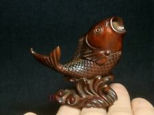 Japanese boxwood hand carved Fish Figure statue netsuke Decoration collectable picture