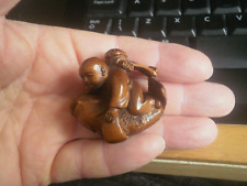 1a. Hand Carved wood netsuke boy rides on big fish Collectable boxwood figure picture