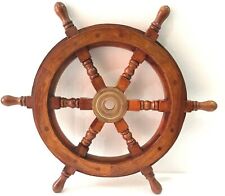 18 Inch Wooden Ship Steering Wheel Wall Boat Brass Fishing Nautical Pirate Décor picture