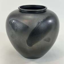 Antique Japanese Signed Bronze Vase Koi Fish Motif 9