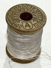 VINTAGE Silk Thread VICTORIA Silver Fly Fishing Tying Sewing Wood Spool S12 picture
