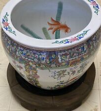 VTG Chinese Famille Rose Porcelain Fish Bowl Planter Jardiniere Antique Bird Pot picture
