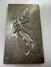 56268 Old Vintage Arts Crafts Pewter Metal Art Nouveau Fish Tin Sign MMJ Artist picture