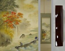 IK33 Autumn Mountain Stream Boat Landscape Hanging Scroll Japanese Art painting picture