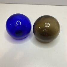 2 Blue And Grey Hand Blown Glass Fishing Float Ball Globe Buoy 2.5