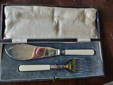 Antique Silverplated English Fish Serving Set Fork & Knife In Original Box  picture