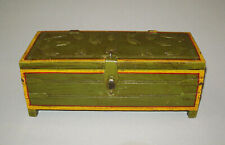 Old Vtg Early 20th C 1930s Folk Art Wooden Box Original Paint Metal Applied Fish picture