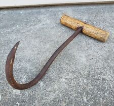 Antique Vintage Hay Bale Metal Hook Ice Meat Wood Primitive Tool Farm Barn Claw picture
