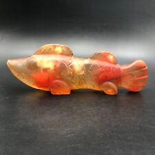 Old China Hongshan Culture Red Crystal Hand-Carved Fish Statue,#633 picture