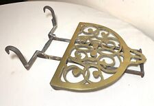 rare antique 1700's hook brass wrought iron fireplace pot trivet hearth stand picture