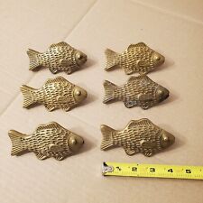 Vintage Brass Fish Shaped Drawer Pulls Knobs Handles 4