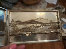 Vintage Japanese Sterling Silver Cigarette Case Engraved; Boat, pagoda Mountains picture