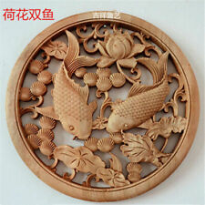 Chinese Handcrafted Lotus and Fish Statues, Camphor Wood Wall Sculptures picture
