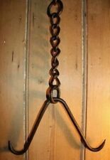 Vintage Hardware Wrought Solid Iron Butchers Hook with Chain Meat Beam Hanging picture