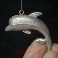 Old Chinese Tibet Silver Carving Fish Statue Necklace Pendant Gift L 5 CM picture
