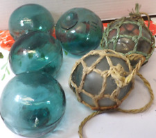 6 Japanese Glass Ball Fishing Floats lot Netting 3.5 Auth Japan Buoy Wake Island picture