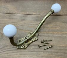 Victorian Brass and Porcelain Double Coat Hat Hook Reclaimed Salvage picture