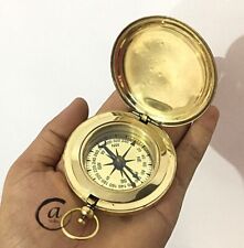 Solid Brass Push Knob Button Compass Old London Ship/Boat Compass Pocket Vintage picture
