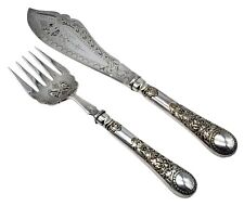 Antique MAPPIN & WEBB Silver Plate Fish Serving Fork & Knife Set w/ Fitted Case picture