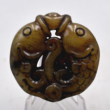 Chinese Collection Old Jade Xiuyu Hollowing Out Fish Pendants 1.91 Inch picture