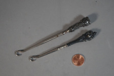 Lot of 2 Vintage Victorian Repoussed Sterling Button Hook No Monogram picture