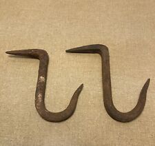2 Antique Smoke House Meat Hook Rusty Wrought Iron Rustic Hearth Barn Beam 6” picture
