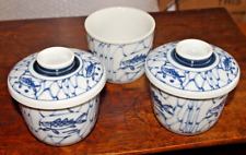 3 x Chinese style pots - 2 with lids. Fish design. picture