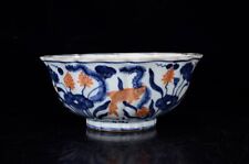 Ming Xuande blue and white alum red fish algae pattern melon ridge bowl picture