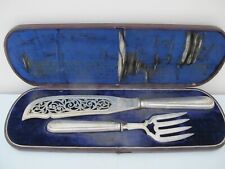 VICTORIAN Antique Silverplate FISH Serving Knife & Fork in Case picture
