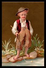 Boy Fishing Hat Creek Stock Victorian Trade Card picture