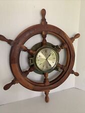 Ships Wheel Captain's Clock Wood Wooden Quartz Maritime Nautical Boat Helm picture