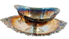 Vintage Oneida Ltd Decorative  Silver Plate Gravy Boat With Attached Tray picture