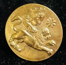 Ex Rare Antique French Brass Repousse LEO zodiac Button. 1880s/1890s picture