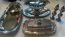 Lot 4 silver plated serving dishes butter gravy Boat Salt & Pepper Shakers picture