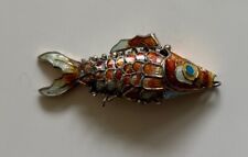 Vintage Chinese Export Silver Enamel Articulated Fish Pendant picture
