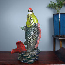 Antique Colored Glaze Carved Statue Exquisite Painted Fish Snuff Bottle Art Gift picture