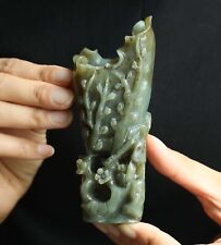 Old Natural hetian Jade Hand-Carved flower hollowed out cup goblet #41 picture