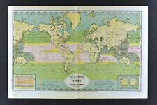 1873 Physical World Map Wind Currents & Course of Storms Gulf Stream Trade Winds picture