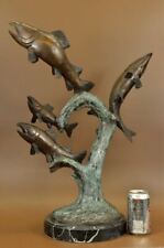 Bronze Jumping Trout Salmon Fish River Statue Figurine Sculpture Hand Made Sale picture