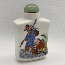Vintage Chinese Porcelain Snuff Bottle Gold Fish Hand Painted Stone Lid picture
