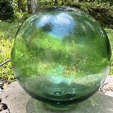 Vtg Green Japanese Glass Fishing Ball Float 8 Inch Orb Hand Blown Bubbles Sea picture