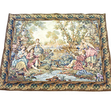 Vintage Pictorial Tapestry Wall Hanging European Art Style Fishing Group 4’ X 5’ picture