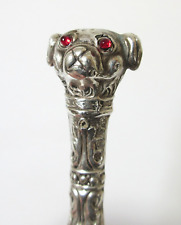 Antique Silver Figural Dog Button Hook Glass Eyes Birmingham 1908 picture