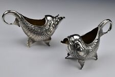 German Casted Sterling Silver Figural Fish Dolphin Sauce Boats 19th Century picture