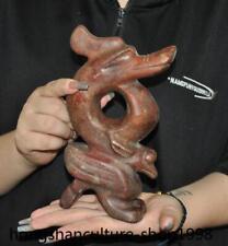 8'' Chinese Hongshan Culture old jade carved Feng Shui dragon hook bird statue picture