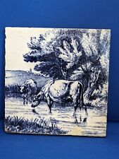 ANTIQUE VICTORIAN MINTONS TILE - ANIMALS OF THE FARM SERIES - COWS IN STREAM picture